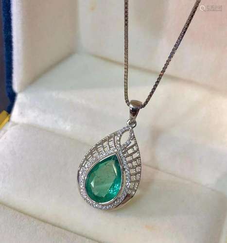 14K White Gold 2.577 CTW Emerald & Diamond Pendant