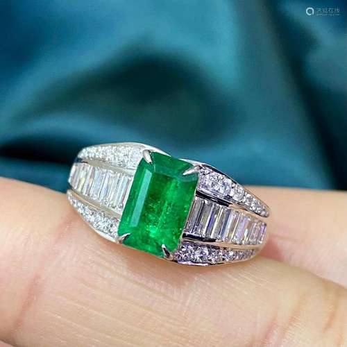 14K White Gold 1.58 CTW Emerald & Diamond Ring