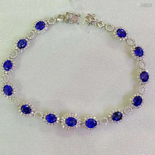 14K White Gold 8.041 CTW Sapphire & Diamond Bracelet