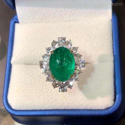 14K White Gold 9.64 CTW Emerald & Sapphire Ring