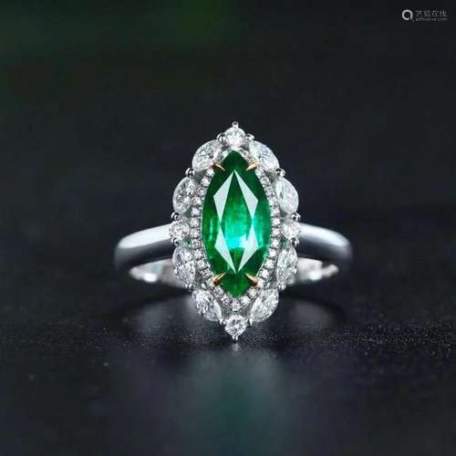 14K White Gold 2.012 CTW Emerald & Diamond Ring