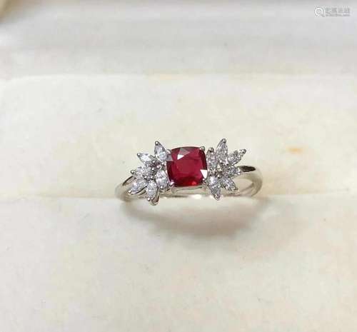 14K White Gold 0.768 CTW Ruby & Diamond Ring