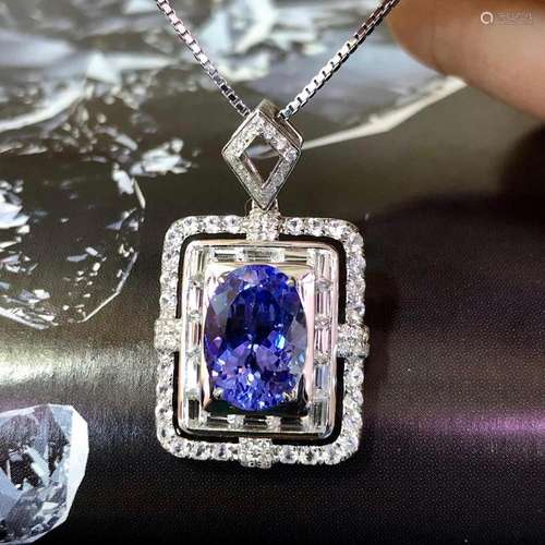 14K White Gold 5.29 CTW Tanzanite & Diamond Pendant