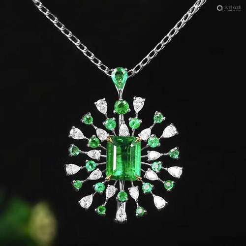 14K White Gold 3.584 CTW Emerald & Emerald Pendant