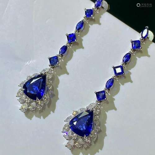 14K White Gold 4.425 CTW Sapphire & Diamond Earrings