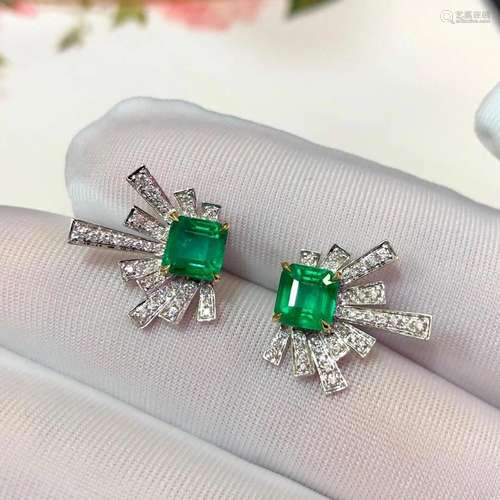 14K White Gold 2.104 CTW Emerald & Diamond Earrings