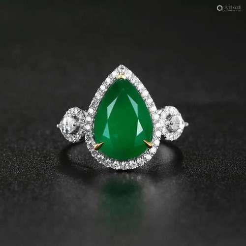 14K White Gold 3.90 CTW Emerald & Diamond Ring