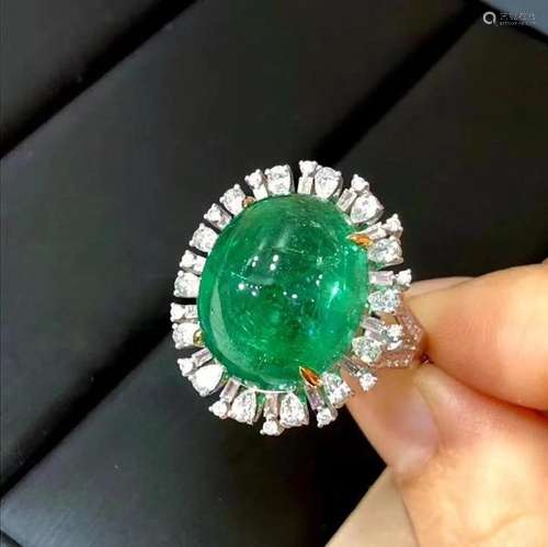 14K White Gold 16.285 CTW Emerald & Diamond Ring