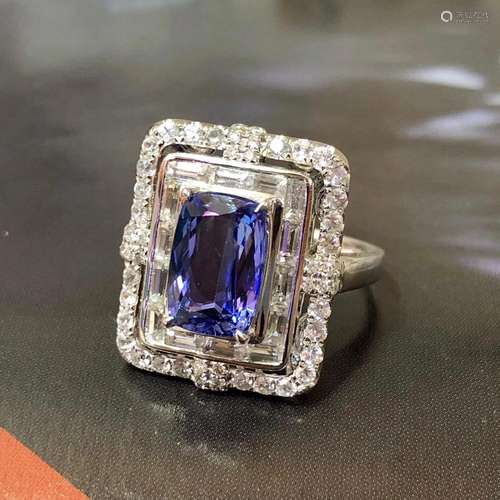 14K White Gold 2.90 CTW Tanzanite & Diamond Ring