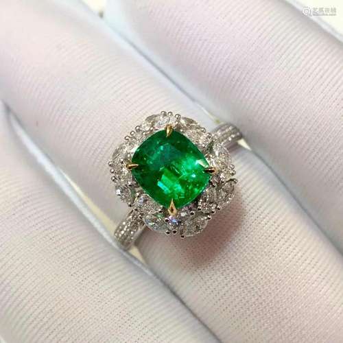 14K White Gold 2.418 CTW Emerald & Diamond Ring