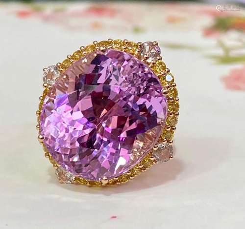 14K Rose Gold 24.75 CTW Kunzite & Sapphire Ring