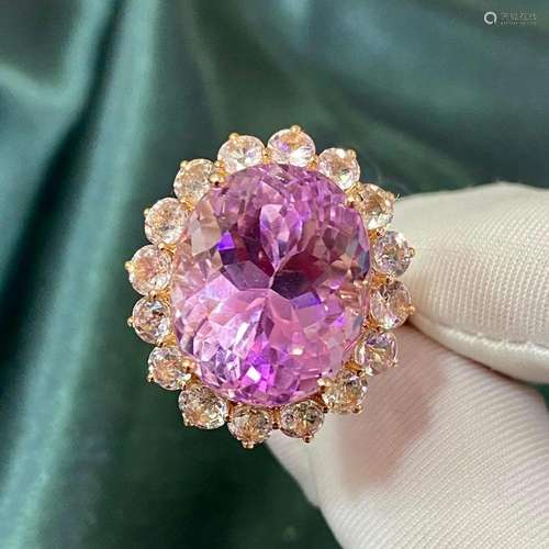 14K Rose Gold 18.1 CTW Kunzite & Sapphire Ring