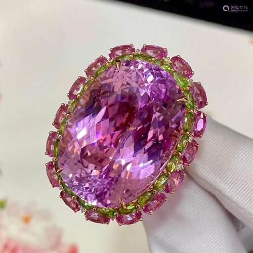 14K Rose Gold 60.02 CTW Kunzite & Diamond Ring