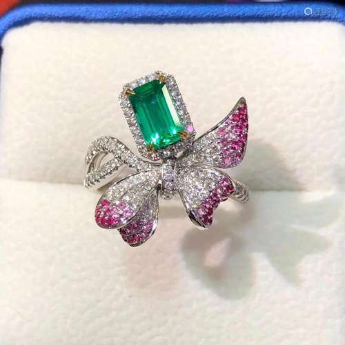 14K White Gold 1.38 CTW Emerald & Diamond Ring