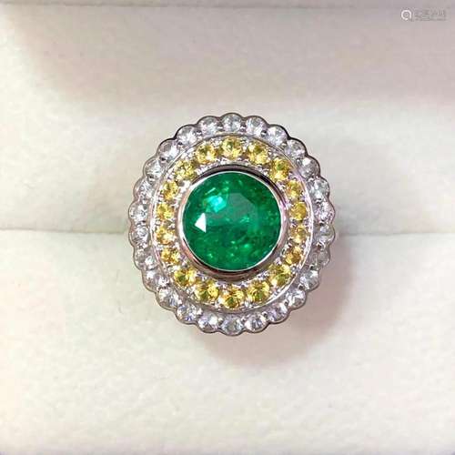 14K White Gold 3.12 CTW Emerald & Sapphire Ring