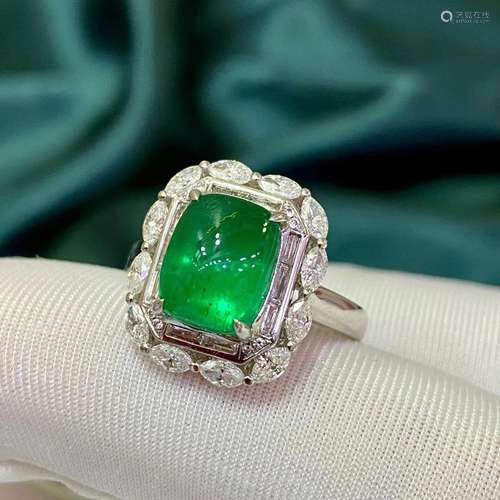 14K White Gold 3.806 CTW Emerald & Diamond Ring