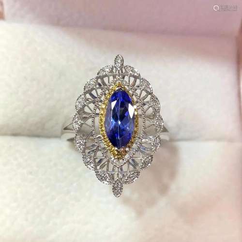 14K White Gold 1.036 CTW Tanzanite & Diamond Ring