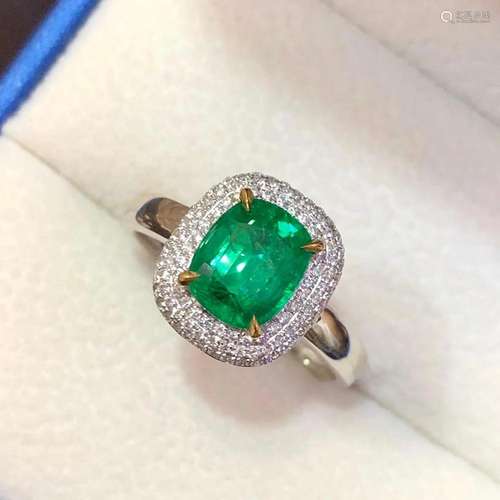 14K White Gold 1.592 CTW Emerald & Diamond Ring