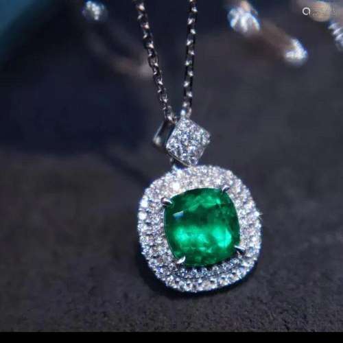 14K White Gold 1.79 CTW Emerald & Diamond Pendant