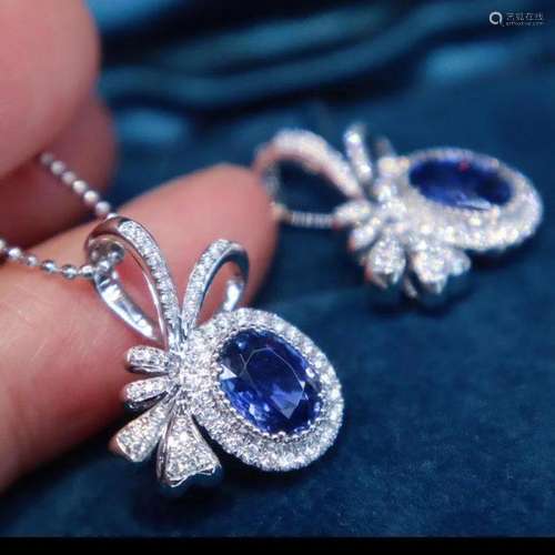 14K White Gold 1.27 CTW Sapphire & Diamond Pendant