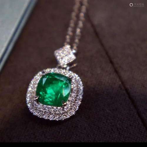 14K White Gold 1.79 CTW Emerald & Diamond Pendant