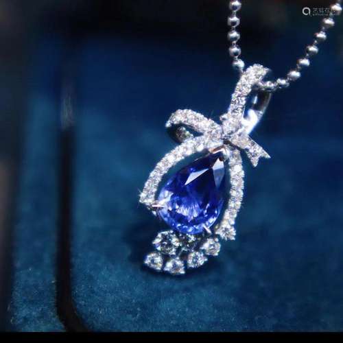 14K White Gold 1.20 CTW Sapphire & Diamond Pendant