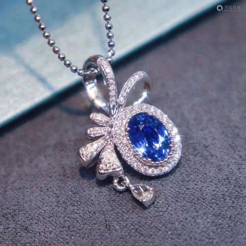 14K White Gold 1.38 CTW Sapphire & Diamond Pendant