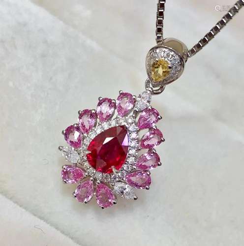 14K White Gold 0.78 CTW Ruby & Diamond Pendant