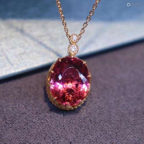 14K Yellow Gold 4.17 CTW Tourmaline & Diamond Pendant