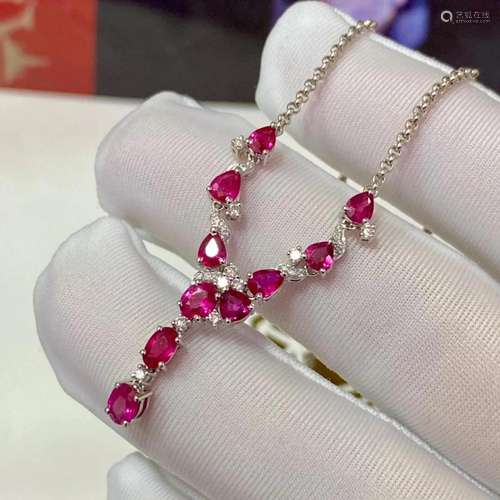 14K White Gold 2.49 CTW Ruby & Diamond Necklace