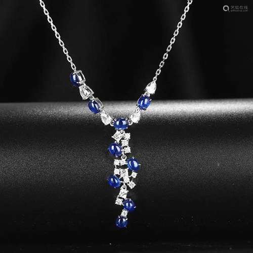 14K White Gold 3.35 CTW Sapphire & Diamond Necklace