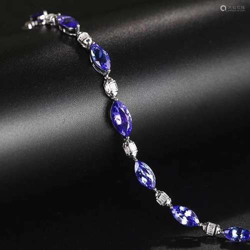 14K White Gold 5.696 CTW Tanzanite & Diamond Bracelet