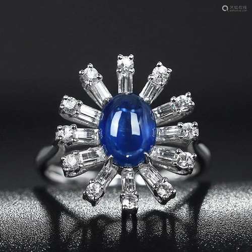 14K White Gold 2.85 CTW Sapphire & Sapphire Ring