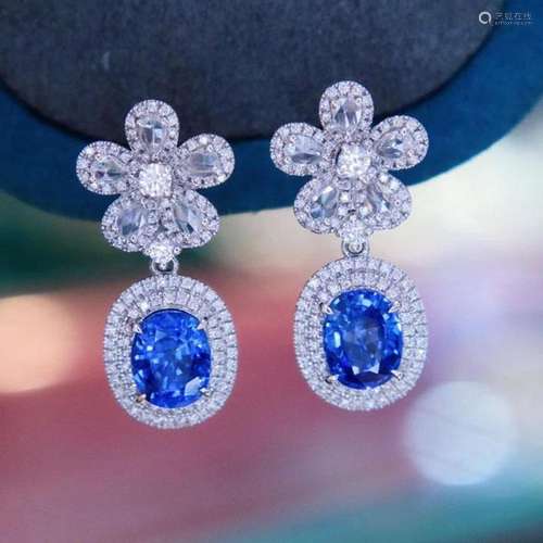 14K White Gold 4.28 CTW Sapphire & Diamond Earrings