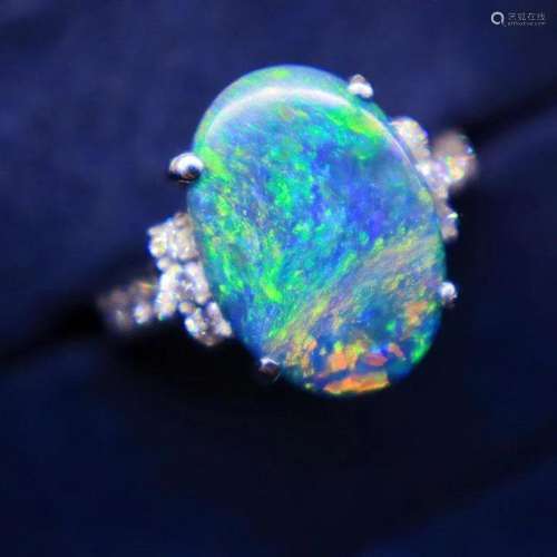 14K White Gold 4.09 CTW Opal & Diamond Ring