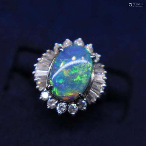 14K White Gold 4.15 CTW Opal & Diamond Ring