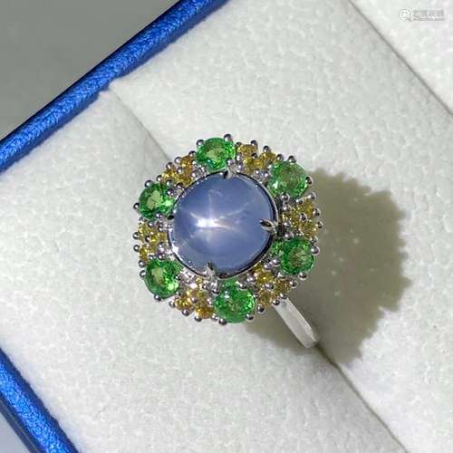 14K White Gold 4.13 CTW Star Sapphire & Sapphire Ring