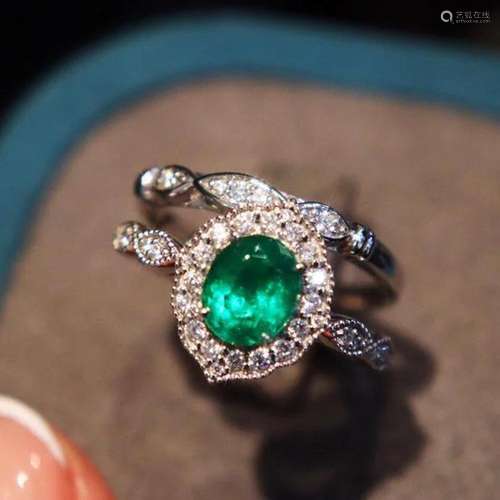 14K White Gold 1.43 CTW Emerald & Diamond Ring