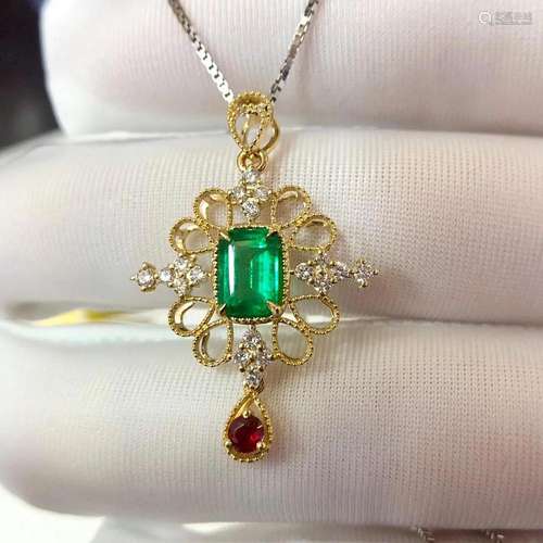 14K Yellow Gold 1.28 CTW Emerald & Diamond Pendant