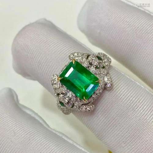 14K White Gold 3.07 CTW Emerald & Diamond Ring