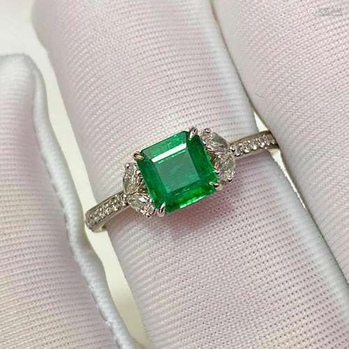 14K White Gold 1.272 CTW Emerald & Diamond Ring