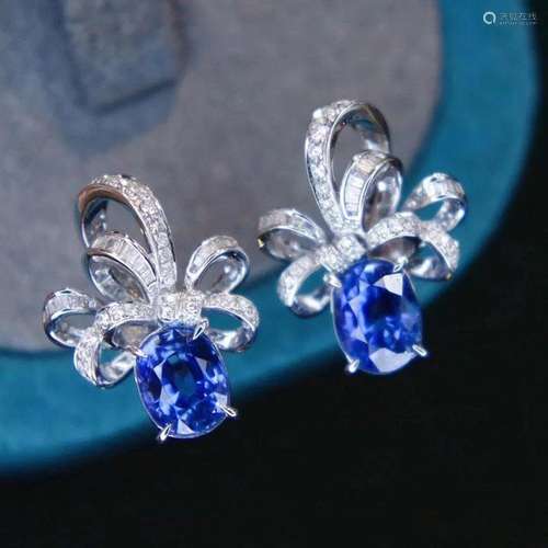 14K White Gold 3.54 CTW Sapphire & Diamond Earrings