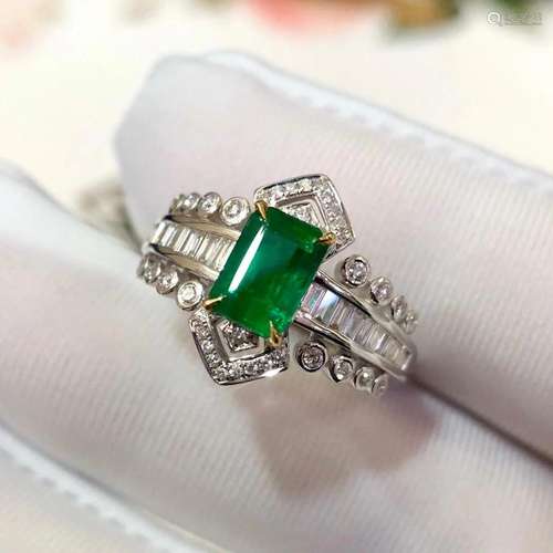 14K White Gold 1.321 CTW Emerald & Diamond Ring