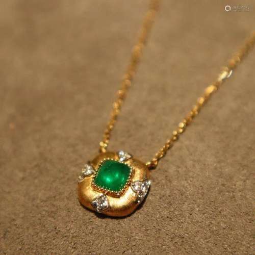 14K Yellow Gold 0.5 CT Emerald & Diamond Pendant