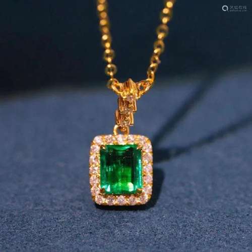 14K Yellow Gold 0.72 CTW Emerald & Diamond Pendant