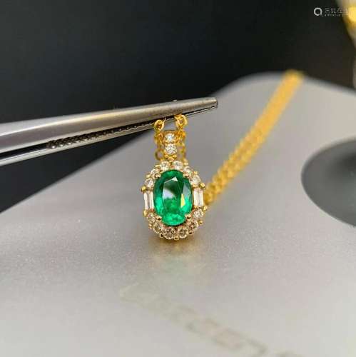 14K Yellow Gold 0.73 CTW Emerald & Diamond Pendant