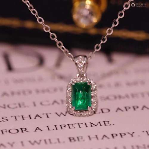 14K White Gold 0.589 CTW Emerald & Diamond Pendant