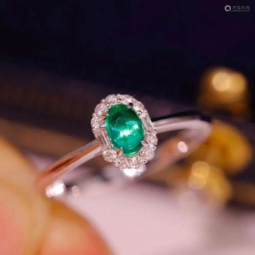 14K White Gold 0.52 CTW Emerald & Diamond Ring