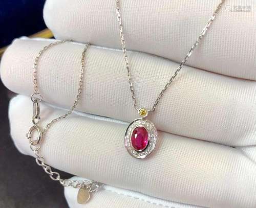 14K White Gold 0.646 CTW Ruby & Diamond Necklace