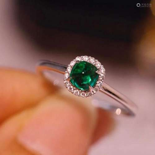 14K White Gold 0.52 CTW Emerald & Diamond Ring